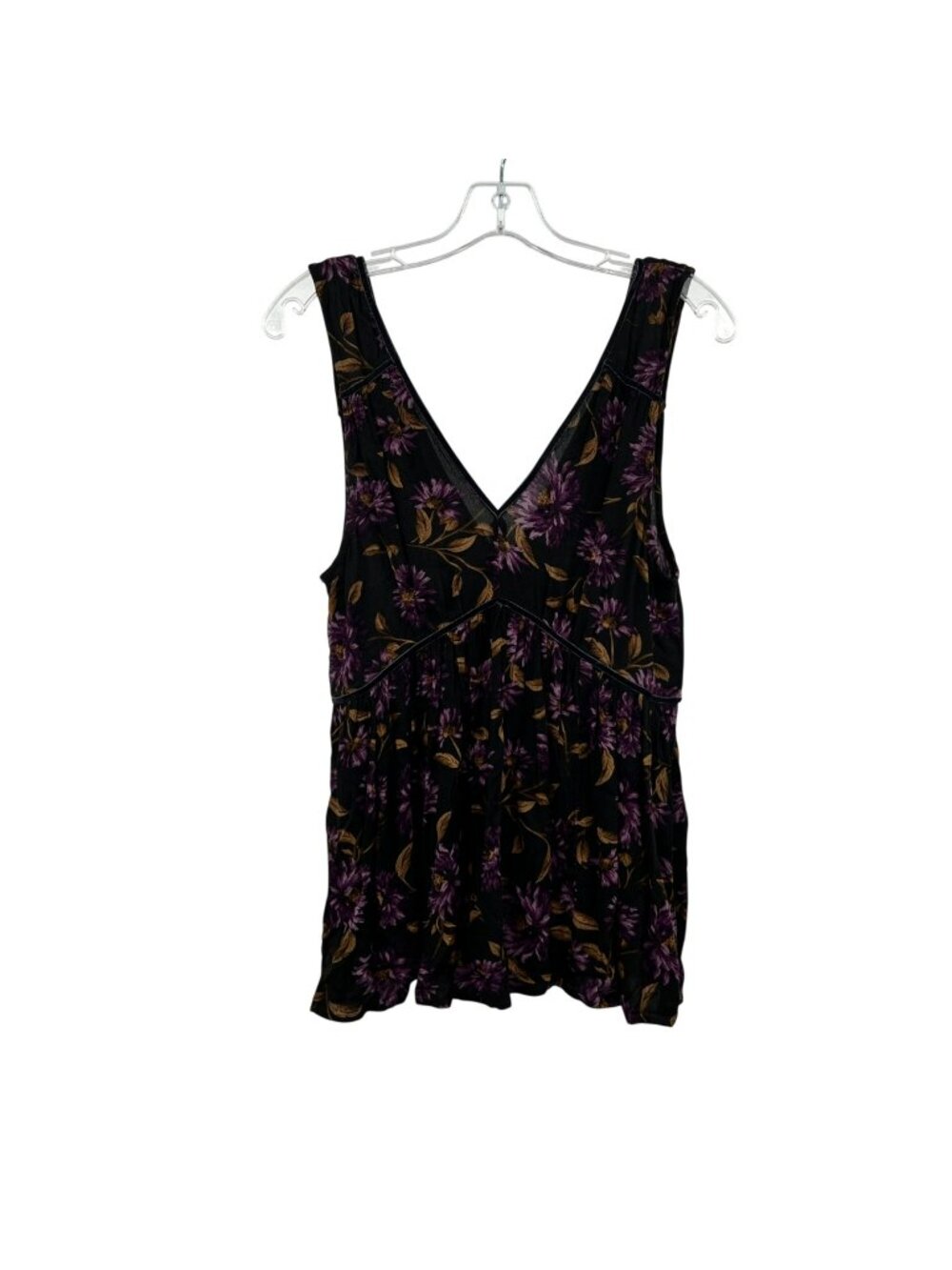 American Eagle Floral Sleeveless Top V-Neck Black/Multi Size Small Sheer